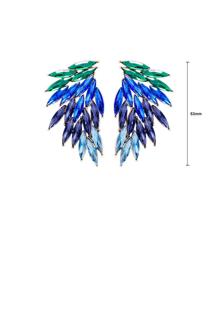 Fashion Brilliant Plated Gold Feather Earrings with Blue Cubic Zirconia - Luxurious Look