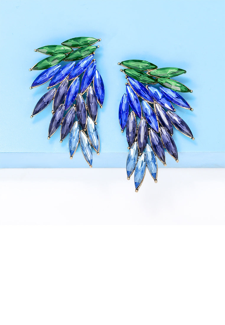 Fashion Brilliant Plated Gold Feather Earrings with Blue Cubic Zirconia - Luxurious Look