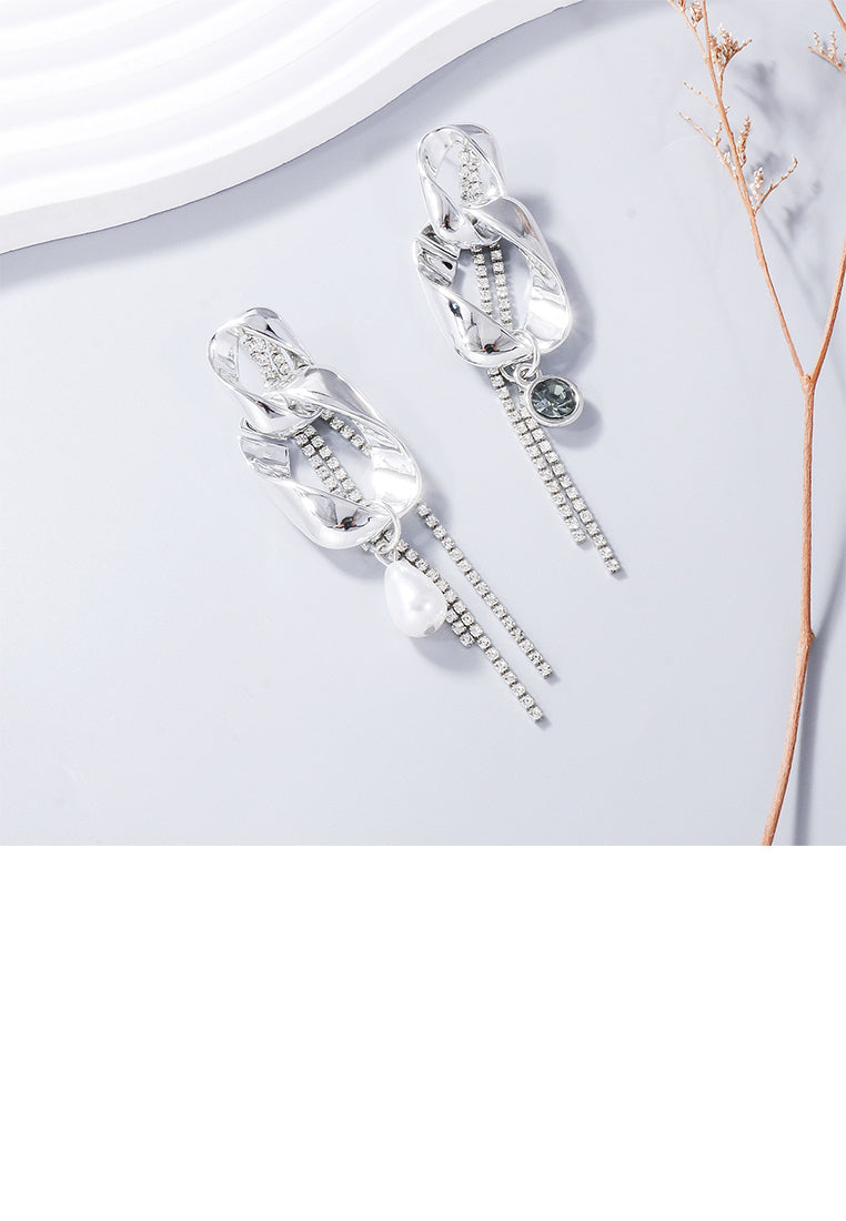 Fashion Personality Twisted Geometric Tassel Earrings with Cubic Zirconia - Luxurious Look