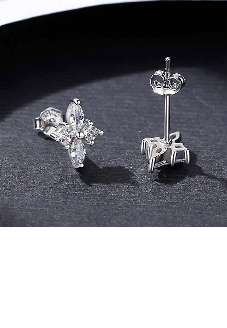 925 Sterling Silver Simple Personality Geometric Rhombus Stud Earrings with Cubic Zirconia - Luxurious Look