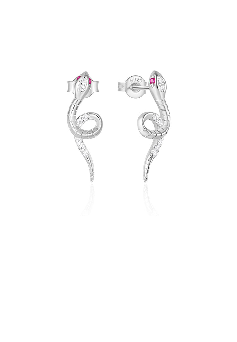 925 Sterling Silver Simple Personality Snake Shape Geometric Stud Earrings with Cubic Zirconia - Luxurious Look