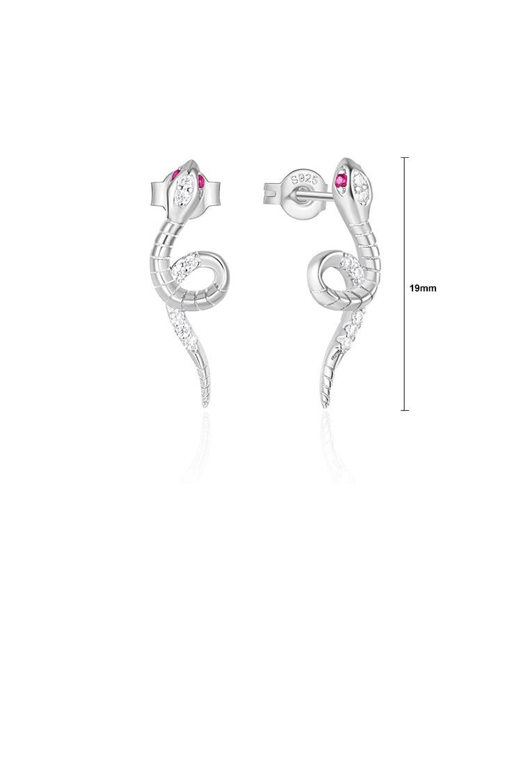 925 Sterling Silver Simple Personality Snake Shape Geometric Stud Earrings with Cubic Zirconia - Luxurious Look