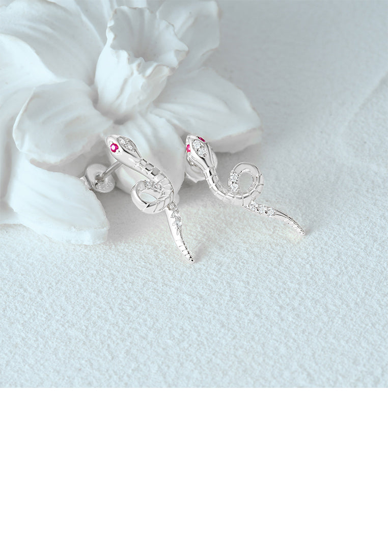 925 Sterling Silver Simple Personality Snake Shape Geometric Stud Earrings with Cubic Zirconia - Luxurious Look