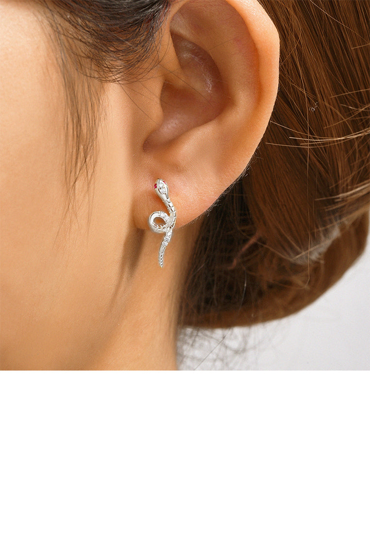 925 Sterling Silver Simple Personality Snake Shape Geometric Stud Earrings with Cubic Zirconia - Luxurious Look