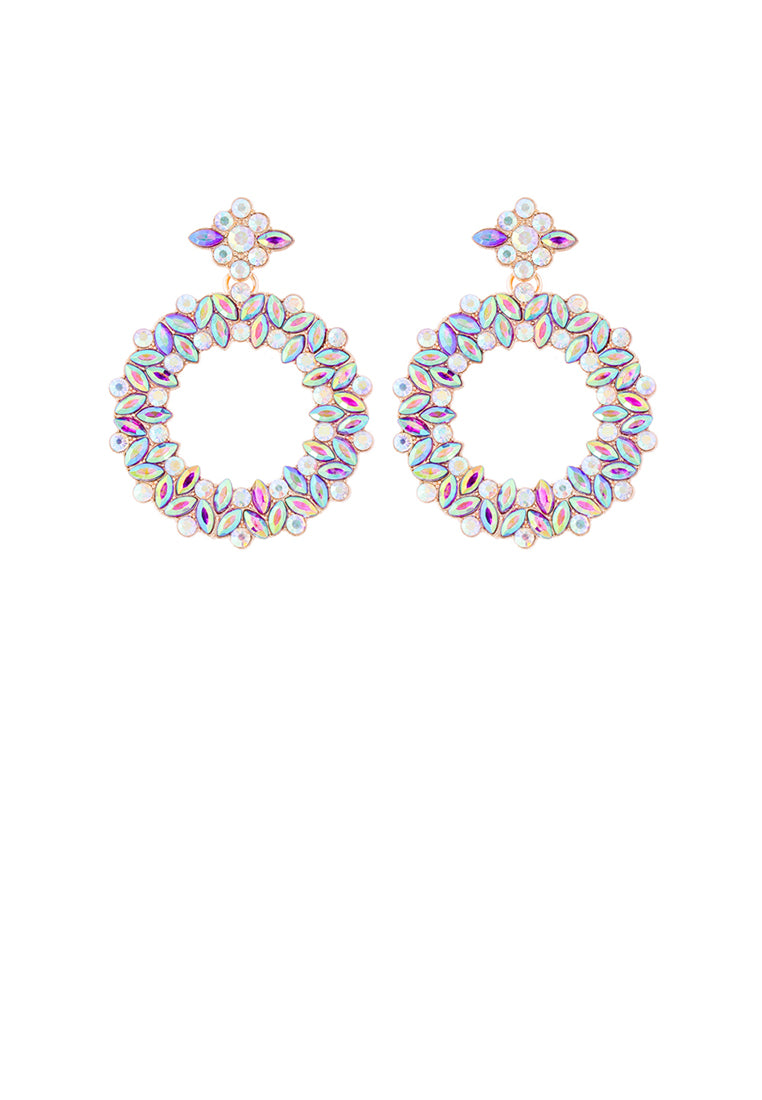 Simple and Temperament Plated Gold Hollow Geometric Round Earrings with Colored Cubic Zirconia - Luxurious Look