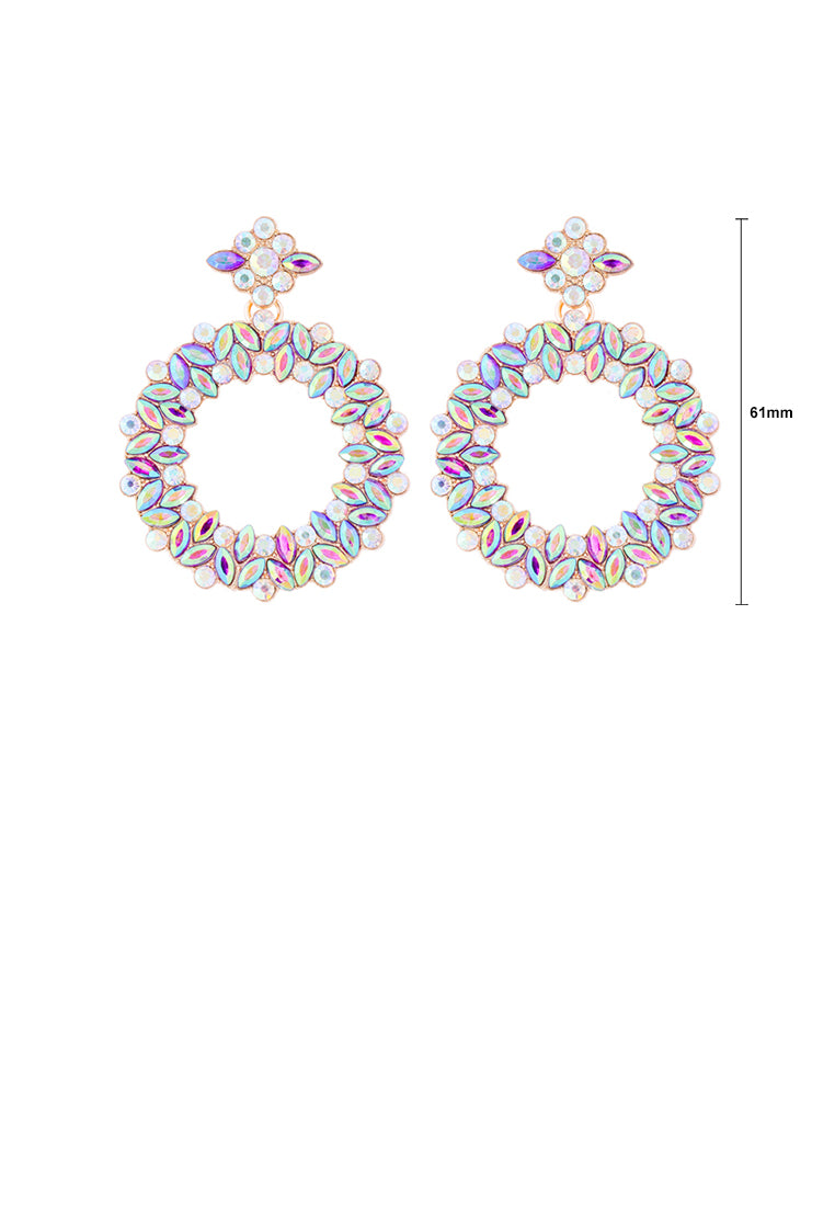 Simple and Temperament Plated Gold Hollow Geometric Round Earrings with Colored Cubic Zirconia - Luxurious Look