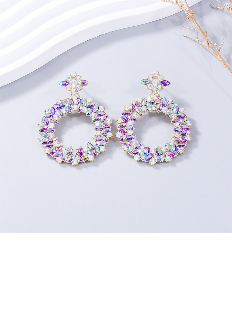 Simple and Temperament Plated Gold Hollow Geometric Round Earrings with Colored Cubic Zirconia - Luxurious Look