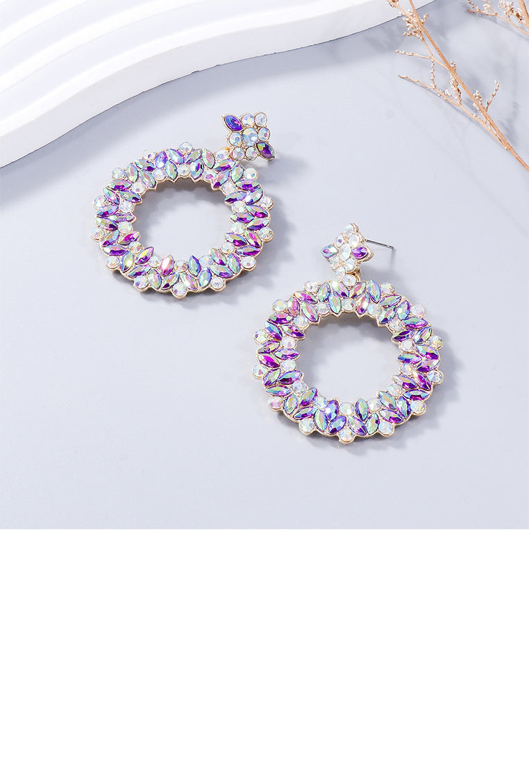 Simple and Temperament Plated Gold Hollow Geometric Round Earrings with Colored Cubic Zirconia - Luxurious Look