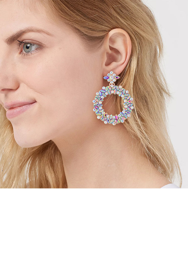Simple and Temperament Plated Gold Hollow Geometric Round Earrings with Colored Cubic Zirconia - Luxurious Look