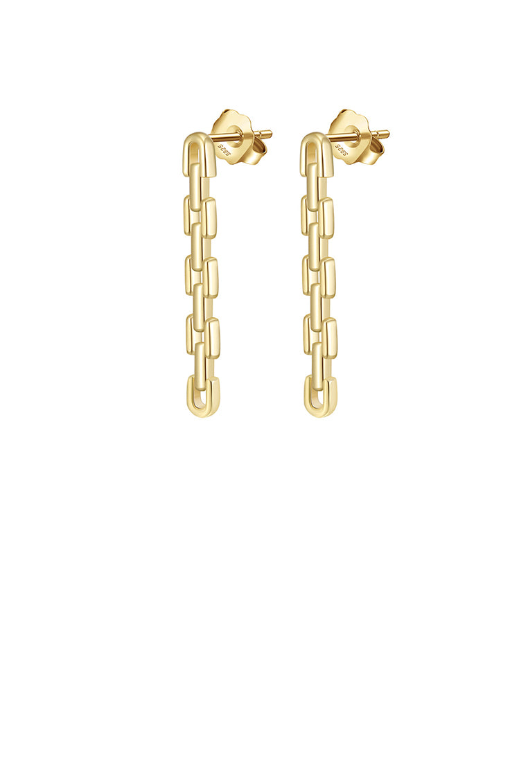 925 Sterling Silver Plated Gold Simple Personalized Chain Tassel Stud Earrings