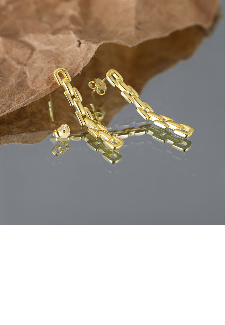 925 Sterling Silver Plated Gold Simple Personalized Chain Tassel Stud Earrings