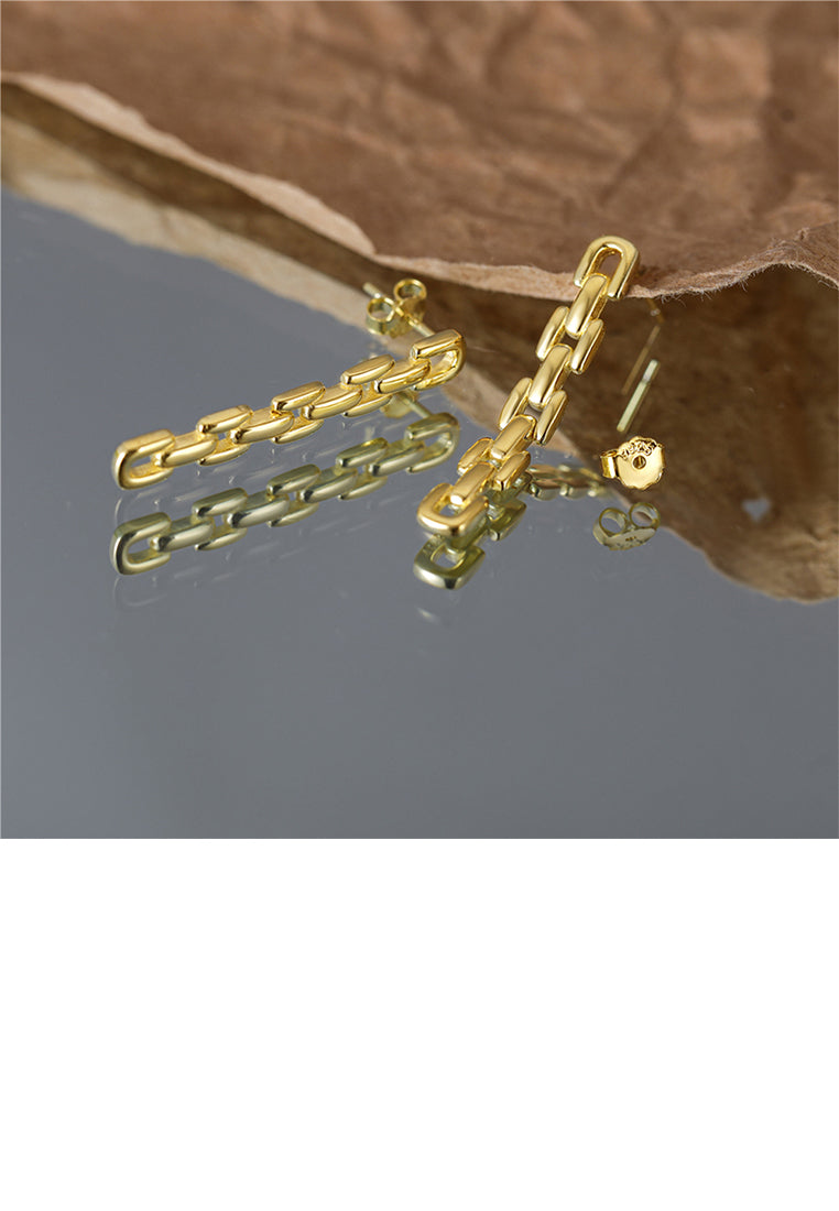 925 Sterling Silver Plated Gold Simple Personalized Chain Tassel Stud Earrings