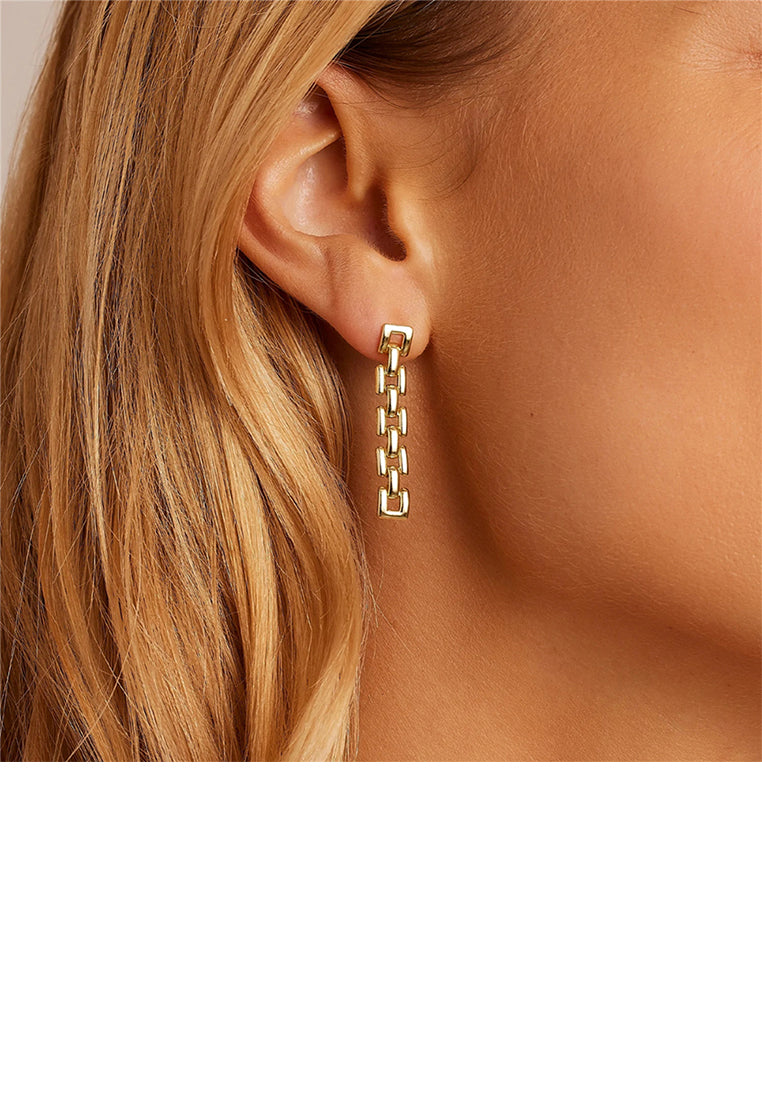 925 Sterling Silver Plated Gold Simple Personalized Chain Tassel Stud Earrings