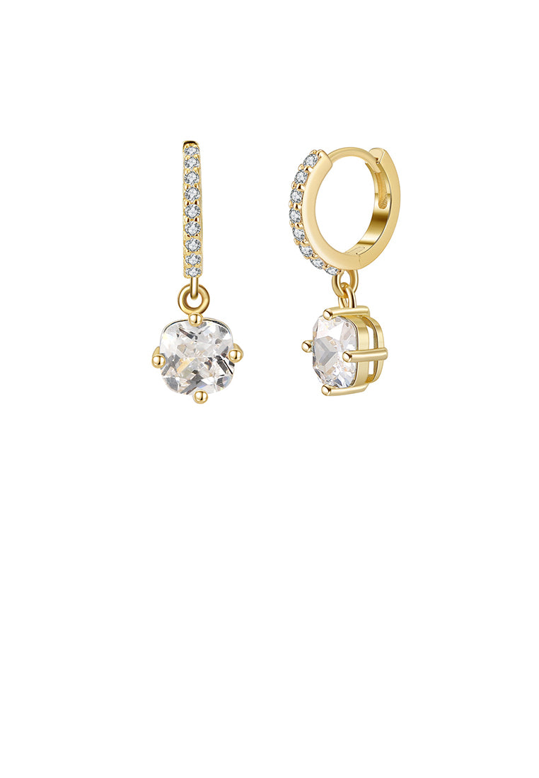 925 Sterling Silver Plated Gold Fashion Geometric Round Earrings with White Cubic Zirconia - Luxurious Look