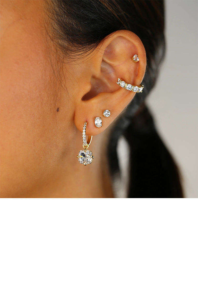 925 Sterling Silver Plated Gold Fashion Geometric Round Earrings with White Cubic Zirconia - Luxurious Look