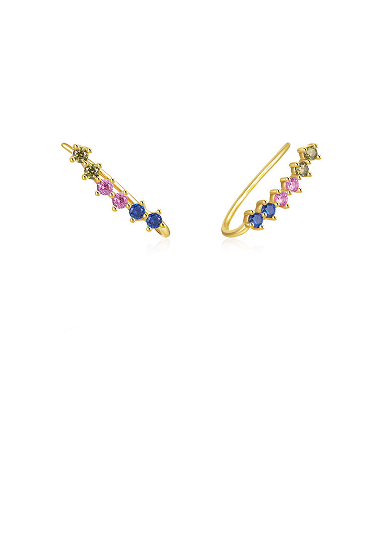 925 Sterling Silver Plated Gold Simple Personalized Single Row Colorful Cubic Zirconia Geometric Earrings - Luxurious Look