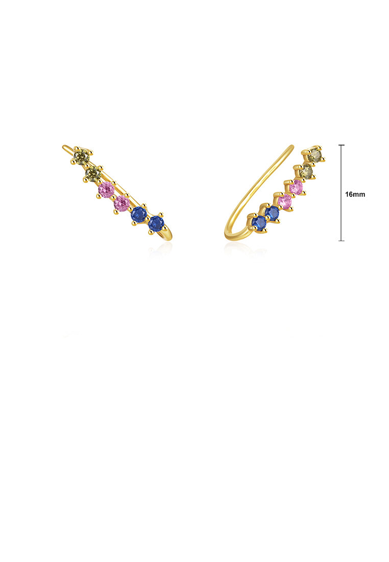 925 Sterling Silver Plated Gold Simple Personalized Single Row Colorful Cubic Zirconia Geometric Earrings - Luxurious Look