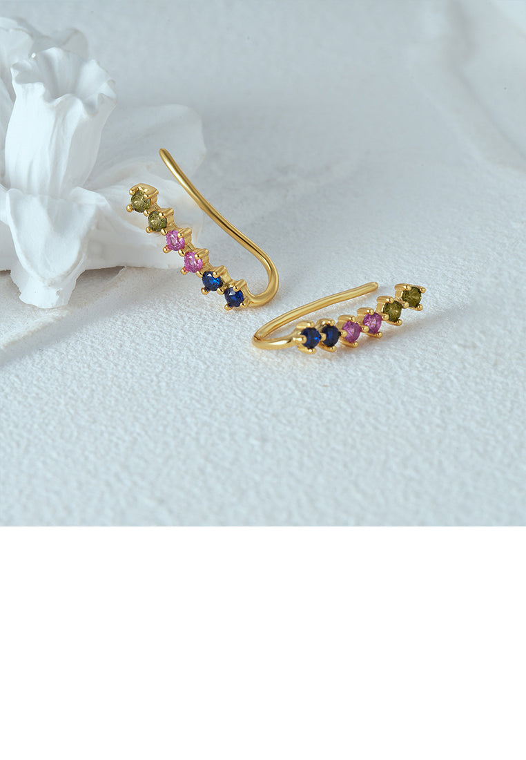 925 Sterling Silver Plated Gold Simple Personalized Single Row Colorful Cubic Zirconia Geometric Earrings - Luxurious Look