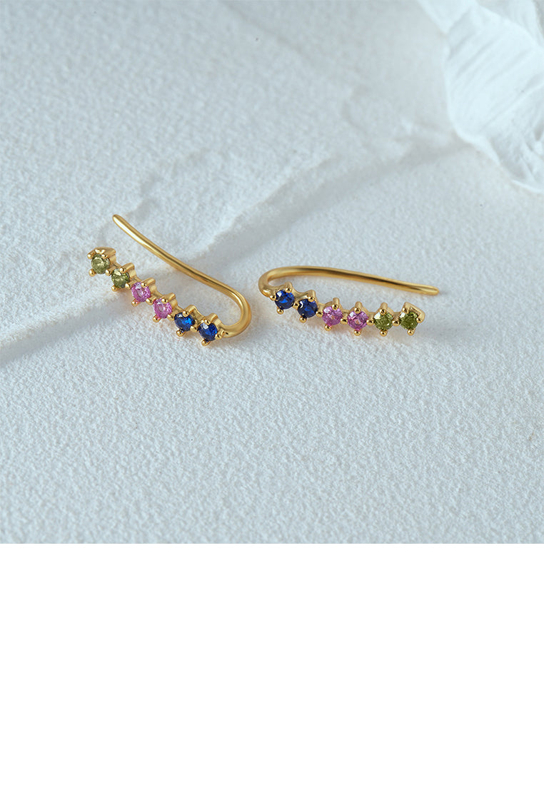 925 Sterling Silver Plated Gold Simple Personalized Single Row Colorful Cubic Zirconia Geometric Earrings - Luxurious Look