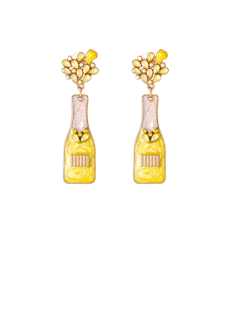 Fashion Temperament Plated Gold Enamel Yellow Vase Earrings with Cubic Zirconia - Luxurious Look