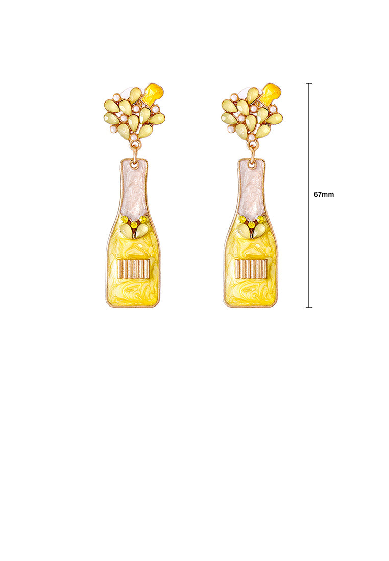 Fashion Temperament Plated Gold Enamel Yellow Vase Earrings with Cubic Zirconia - Luxurious Look