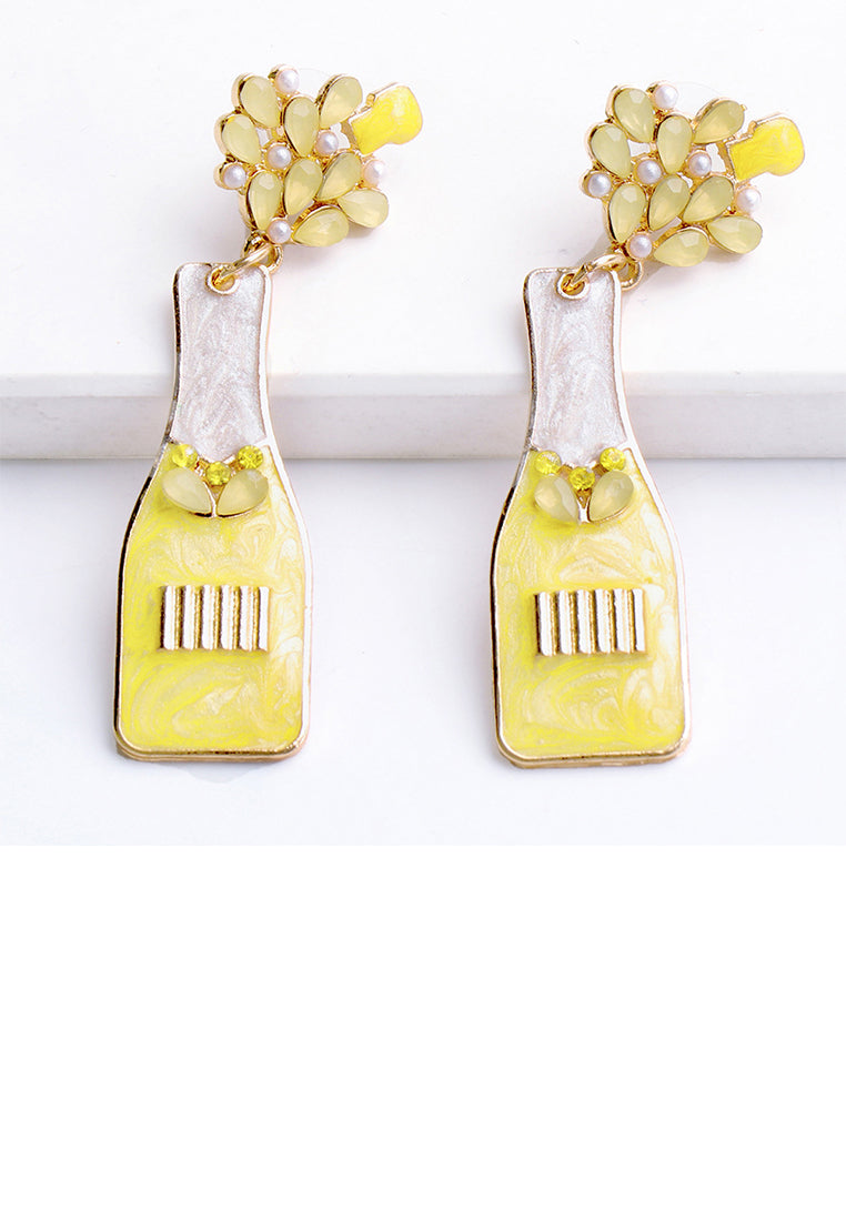 Fashion Temperament Plated Gold Enamel Yellow Vase Earrings with Cubic Zirconia - Luxurious Look
