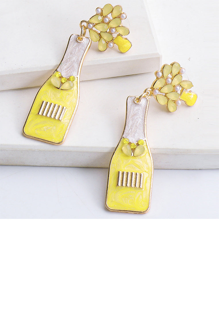 Fashion Temperament Plated Gold Enamel Yellow Vase Earrings with Cubic Zirconia - Luxurious Look