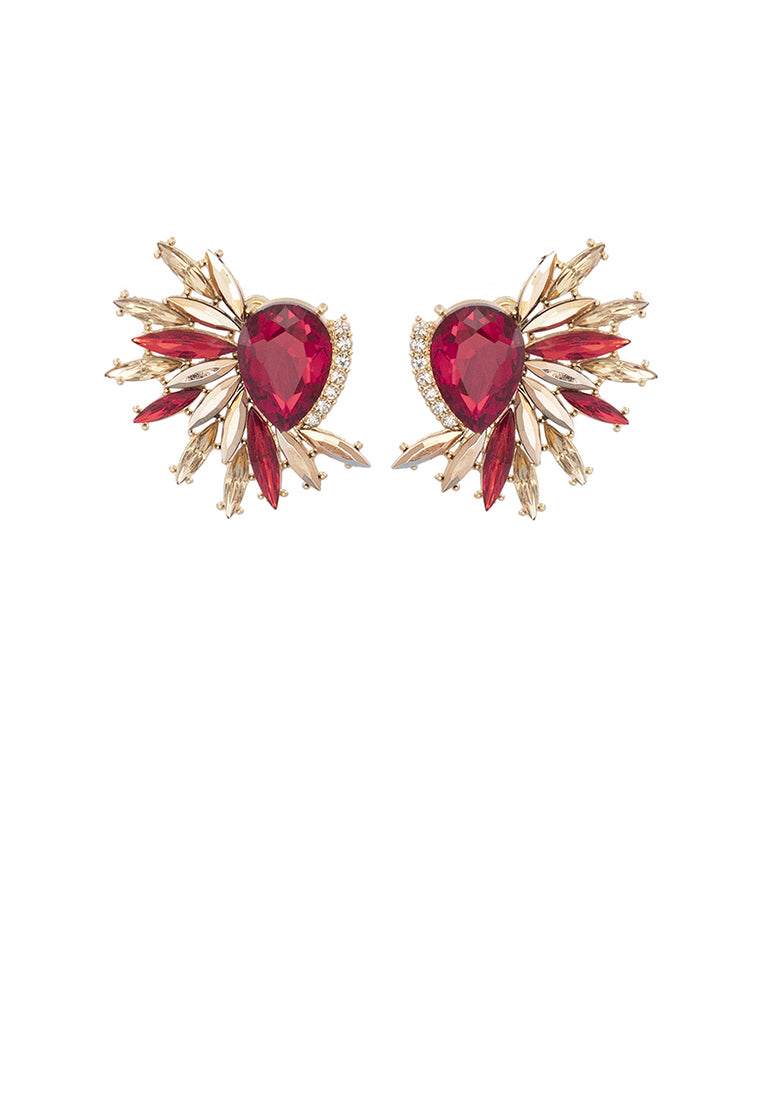 Fashion Temperament Plated Gold Floral Geometric Stud Earrings with Red Cubic Zirconia - Luxurious Look - Vibrant Color