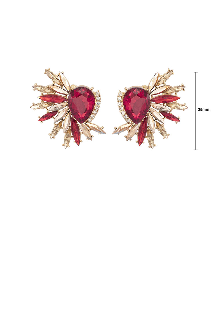 Fashion Temperament Plated Gold Floral Geometric Stud Earrings with Red Cubic Zirconia - Luxurious Look - Vibrant Color