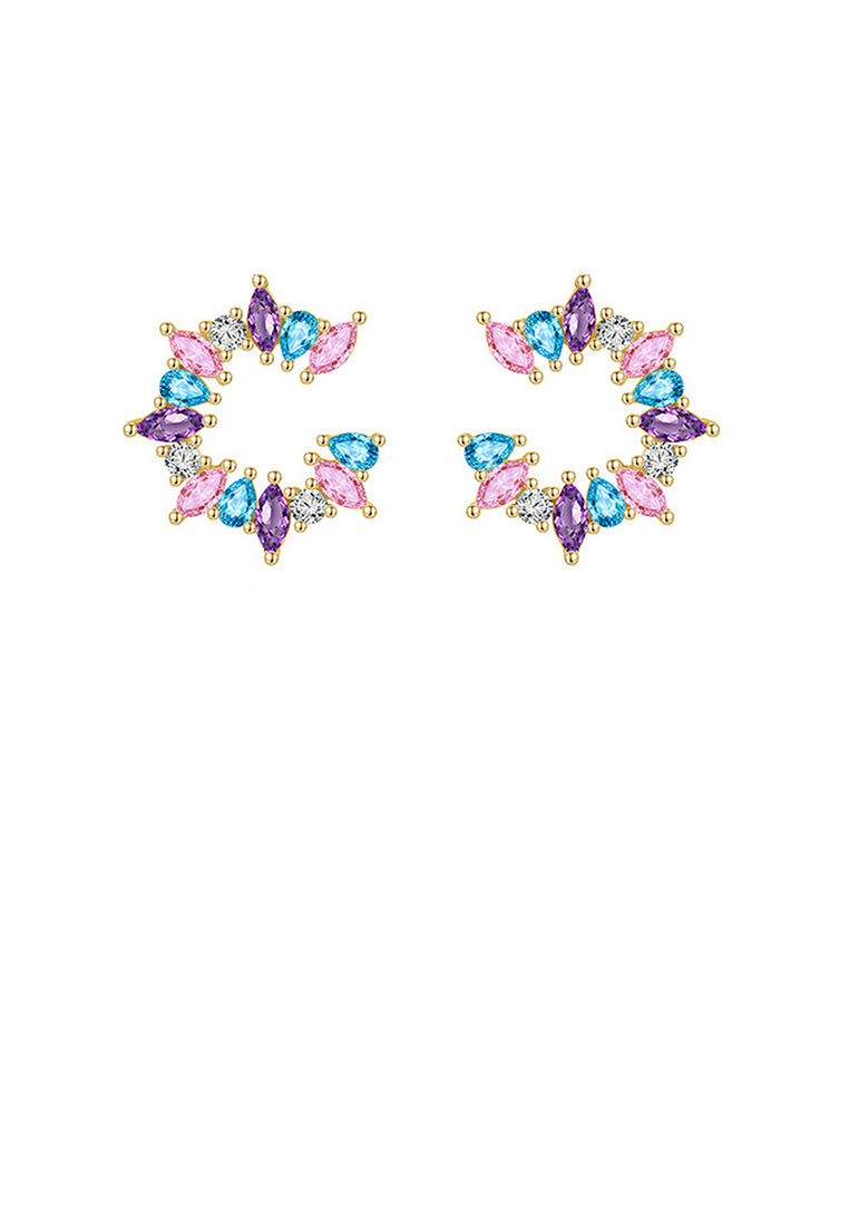 925 Sterling Silver Plated Gold Fashion Temperament Geometric Circle Stud Earrings with Colored Cubic Zirconia - Luxurious Look
