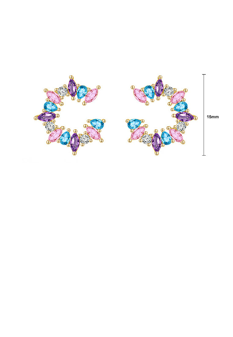 925 Sterling Silver Plated Gold Fashion Temperament Geometric Circle Stud Earrings with Colored Cubic Zirconia - Luxurious Look