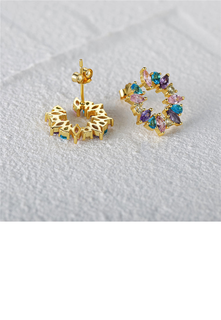 925 Sterling Silver Plated Gold Fashion Temperament Geometric Circle Stud Earrings with Colored Cubic Zirconia - Luxurious Look