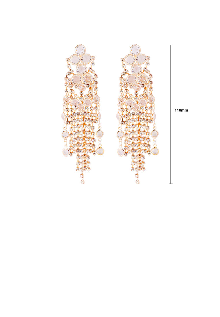 Fashion Brilliant Plated Gold Geometric Tassel Earrings with Cubic Zirconia - Luxurious Look