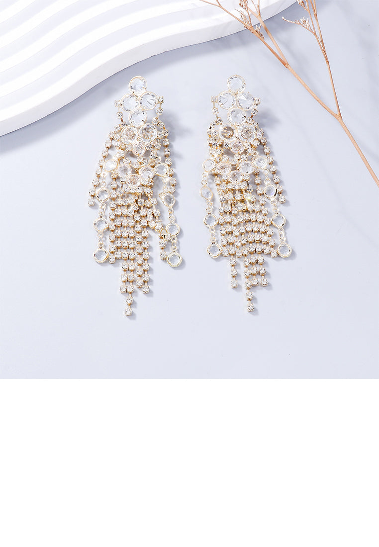 Fashion Brilliant Plated Gold Geometric Tassel Earrings with Cubic Zirconia - Luxurious Look