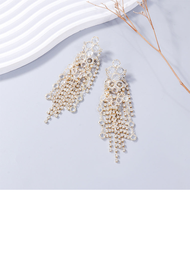 Fashion Brilliant Plated Gold Geometric Tassel Earrings with Cubic Zirconia - Luxurious Look