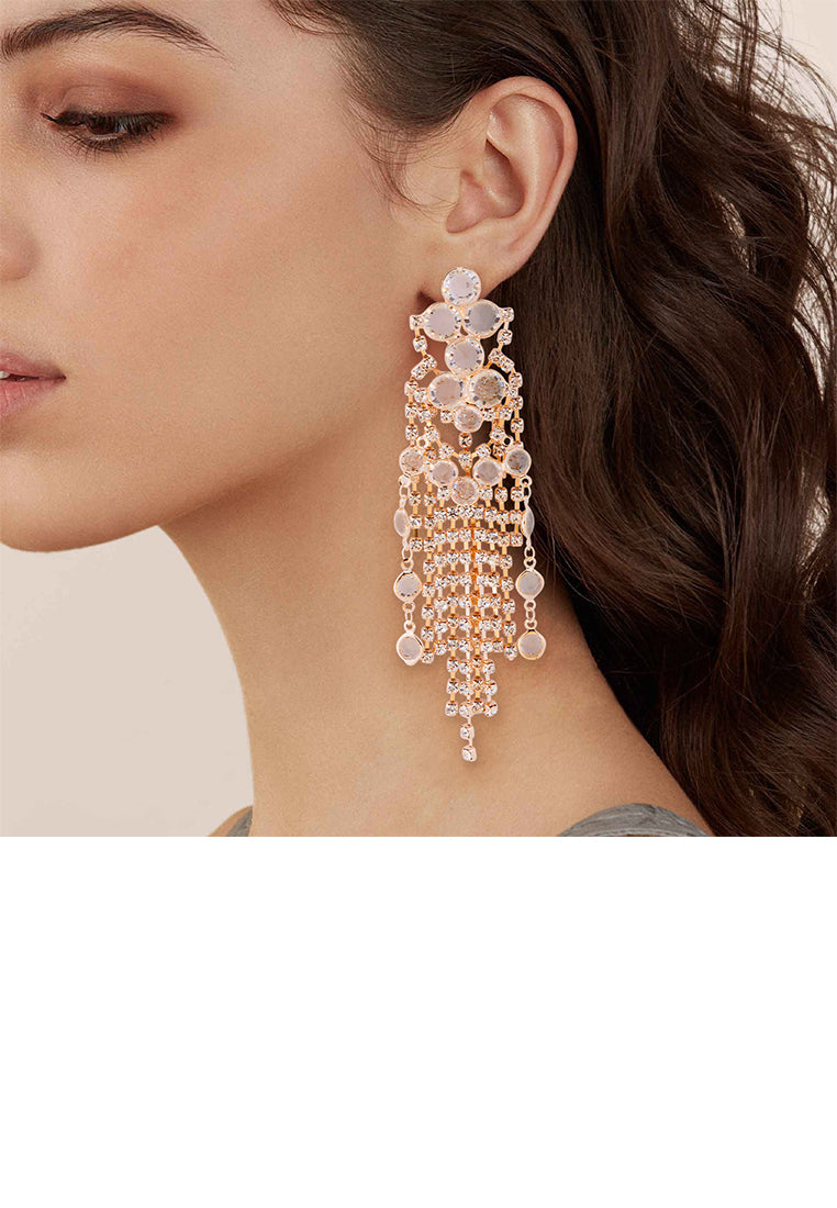 Fashion Brilliant Plated Gold Geometric Tassel Earrings with Cubic Zirconia - Luxurious Look