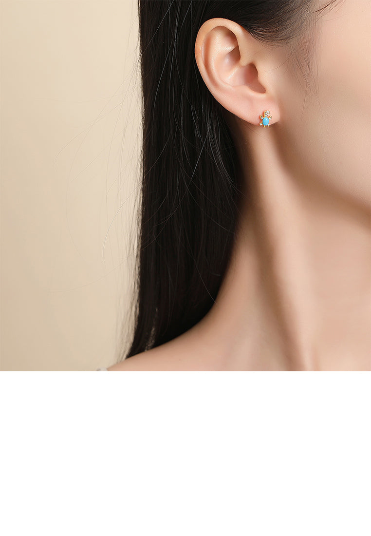 925 Sterling Silver Plated Gold Simple Cute Turtle Stud Earrings with Cubic Zirconia - Luxurious Look