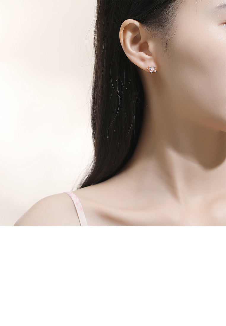 925 Sterling Silver Plated Rose Gold Simple and Fashion Heart-shaped Planet Stud Earrings with Cubic Zirconia - Luxurious Look