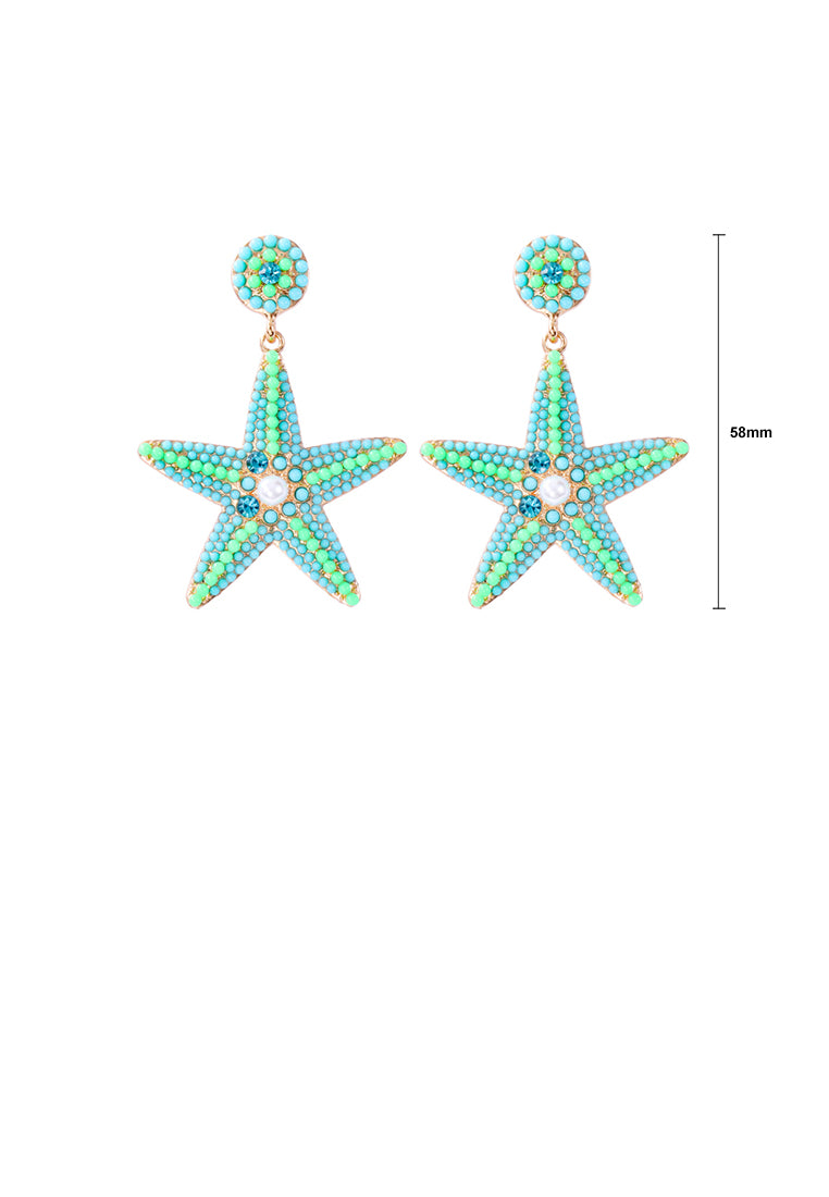 Fashion and Simple Plated Gold Five-pointed Star Imitation Light Blue Pearl Stud Earrings with Cubic Zirconia - Luxurious Look