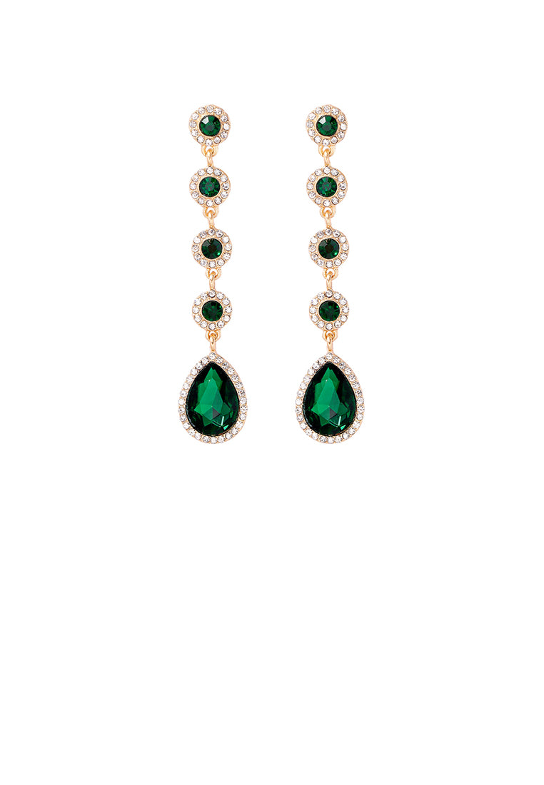 Fashion Temperament Plated Gold Water Drop-shaped Geometric Tassel Earrings with Green Cubic Zirconia - Luxurious Look