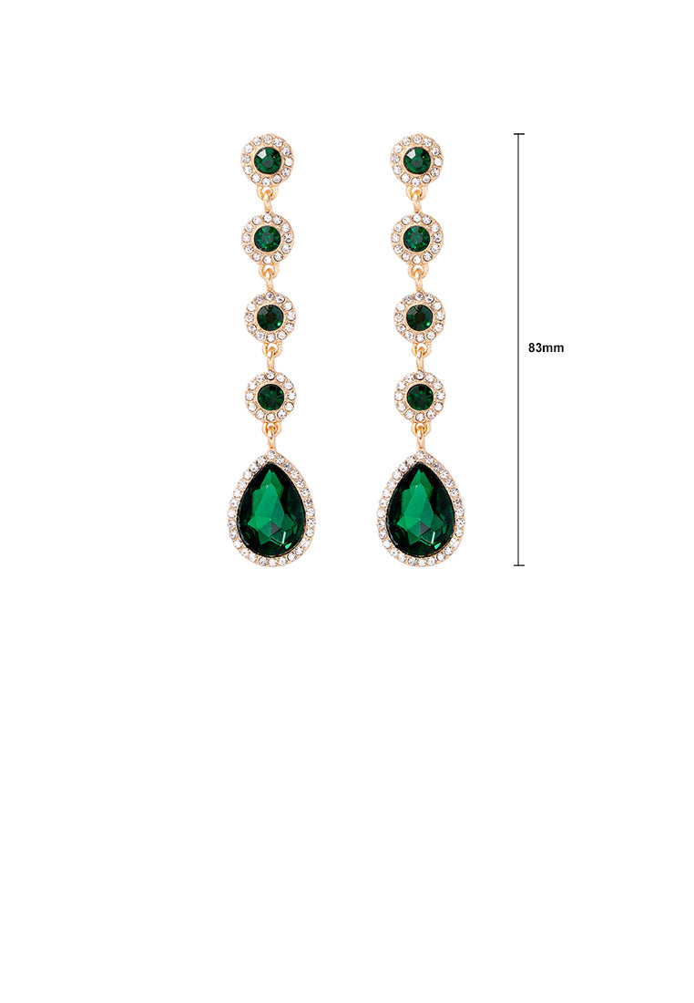 Fashion Temperament Plated Gold Water Drop-shaped Geometric Tassel Earrings with Green Cubic Zirconia - Luxurious Look