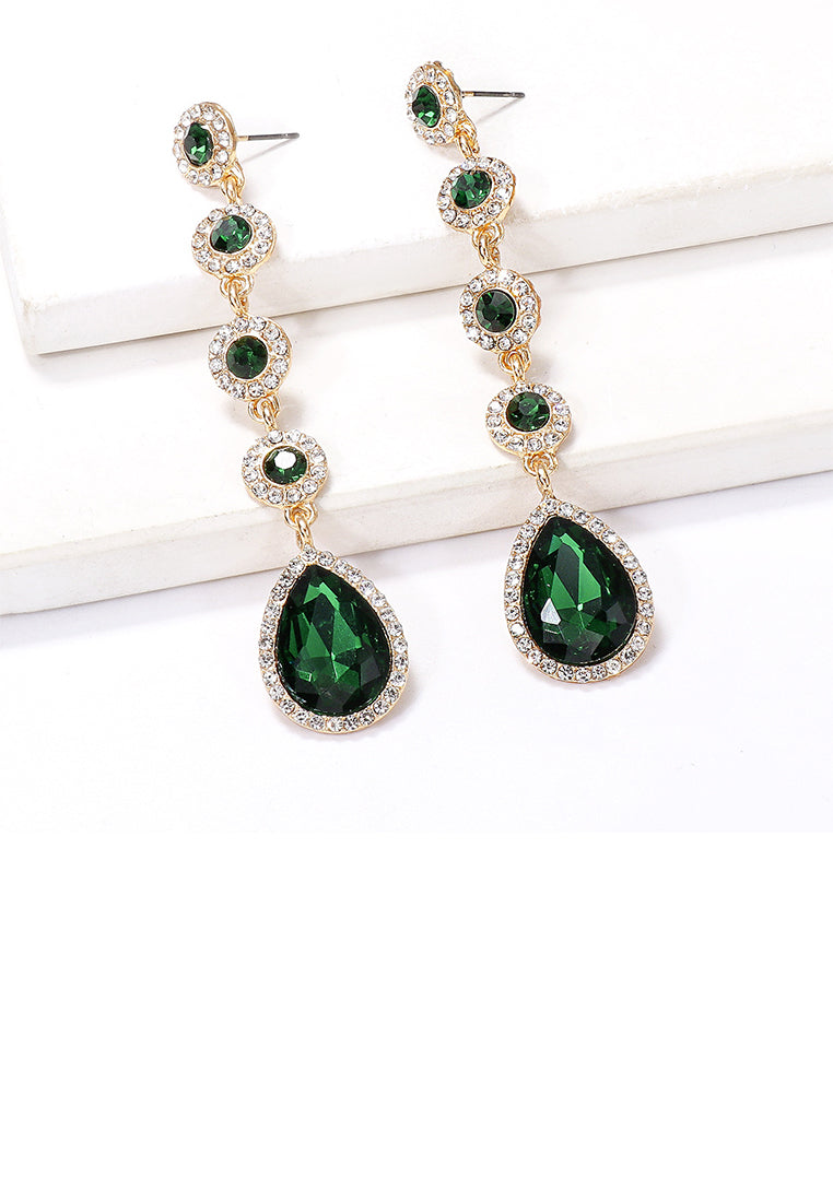 Fashion Temperament Plated Gold Water Drop-shaped Geometric Tassel Earrings with Green Cubic Zirconia - Luxurious Look