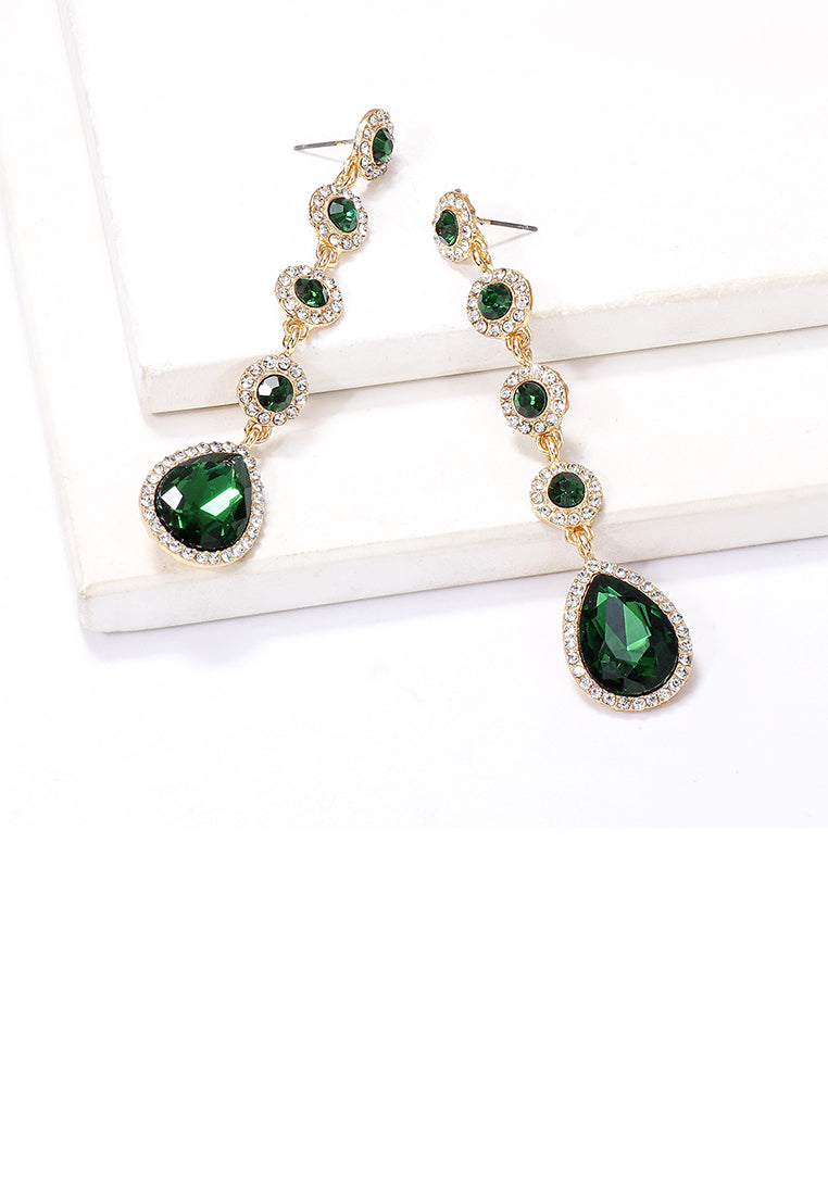 Fashion Temperament Plated Gold Water Drop-shaped Geometric Tassel Earrings with Green Cubic Zirconia - Luxurious Look