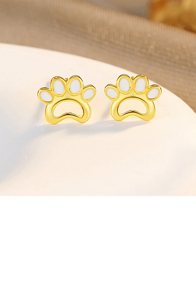 925 Sterling Silver Plated Gold Simple Cute Cat Claw Stud Earrings