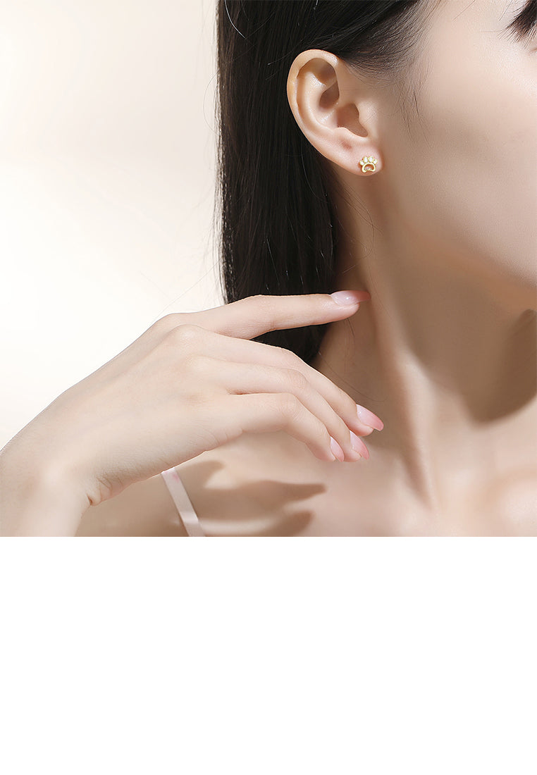 925 Sterling Silver Plated Gold Simple Cute Cat Claw Stud Earrings