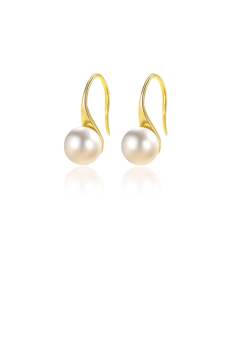 925 Sterling Silver Plated Gold Simple and Elegant Geometric Imitation Pearl Earrings - Luxurious Look