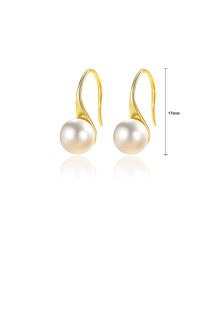 925 Sterling Silver Plated Gold Simple and Elegant Geometric Imitation Pearl Earrings - Luxurious Look