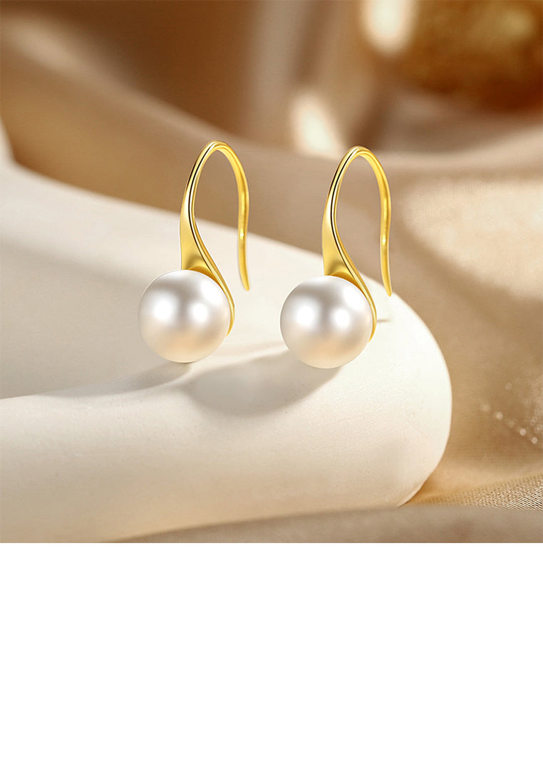 925 Sterling Silver Plated Gold Simple and Elegant Geometric Imitation Pearl Earrings - Luxurious Look