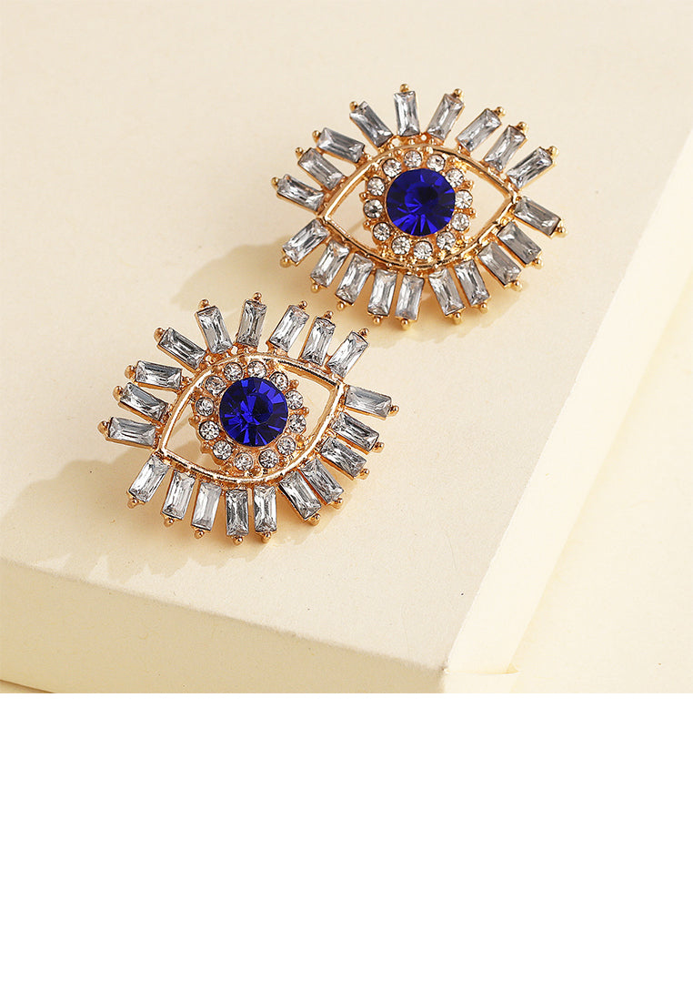 Fashion Personality Plated Gold Devil Eye Stud Earrings with White Cubic Zirconia - Luxurious Look
