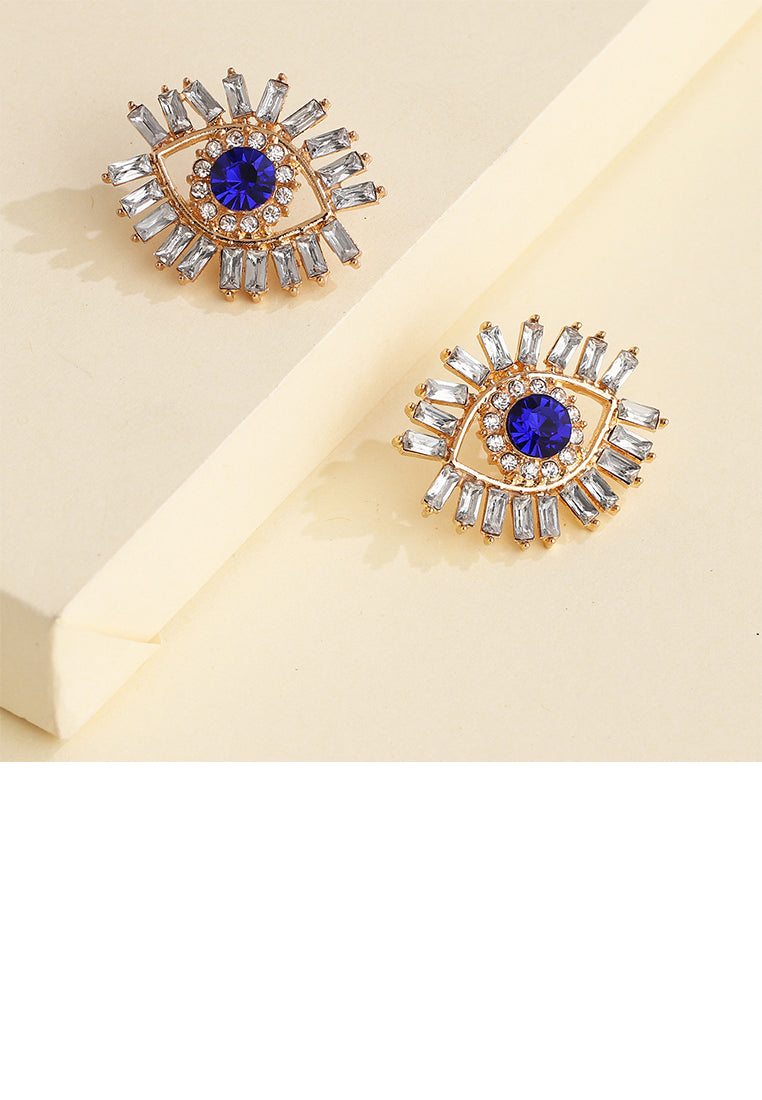 Fashion Personality Plated Gold Devil Eye Stud Earrings with White Cubic Zirconia - Luxurious Look